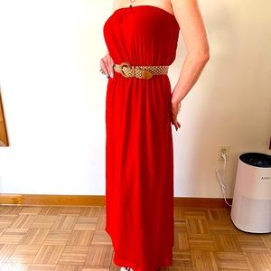 Strapless forever 21 womens summer dress, floor length, chine with silk liner